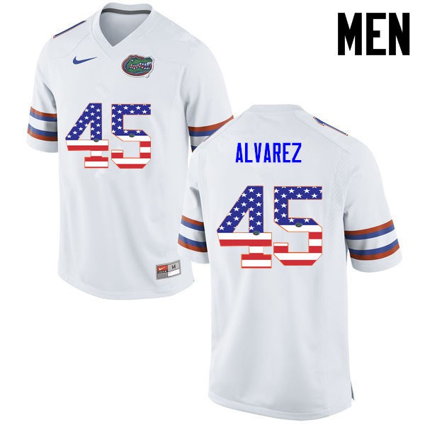 Florida Gators Men #45 Carlos Alvarez College Football USA Flag Fashion White